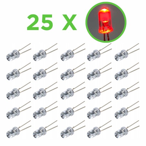 Светодиод красный (бесцветный корпус) 5мм, 2000мкд, 625нм 25 шт