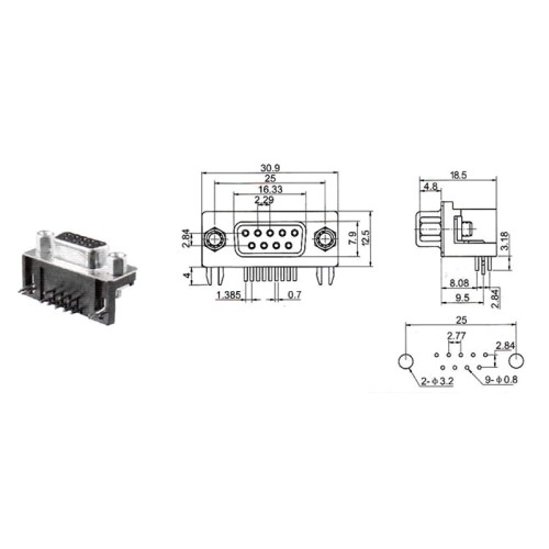 DRB-9MB + DRB-9FA вилка 9-pin на плату