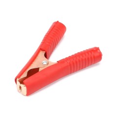 Зажим "крокодил" 75мм медный с красным изолятором 50A